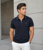 تیشرت مردانه نیمزیپ آستین کوتاه تمام نخ رنگ سرمهای برند Ralph Lauren