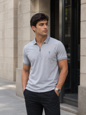 تیشرت مردانه نیمزیپ آستین کوتاه تمام نخ رنگ طوسی برند Ralph Lauren