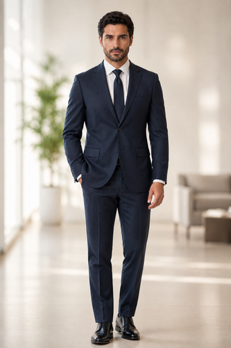 کت و شلوار مردانه سرمهای مرینوس دراپ ۶ مدل Modern Fit دو دکمه دو چاک با پارچه پشمی اعلا