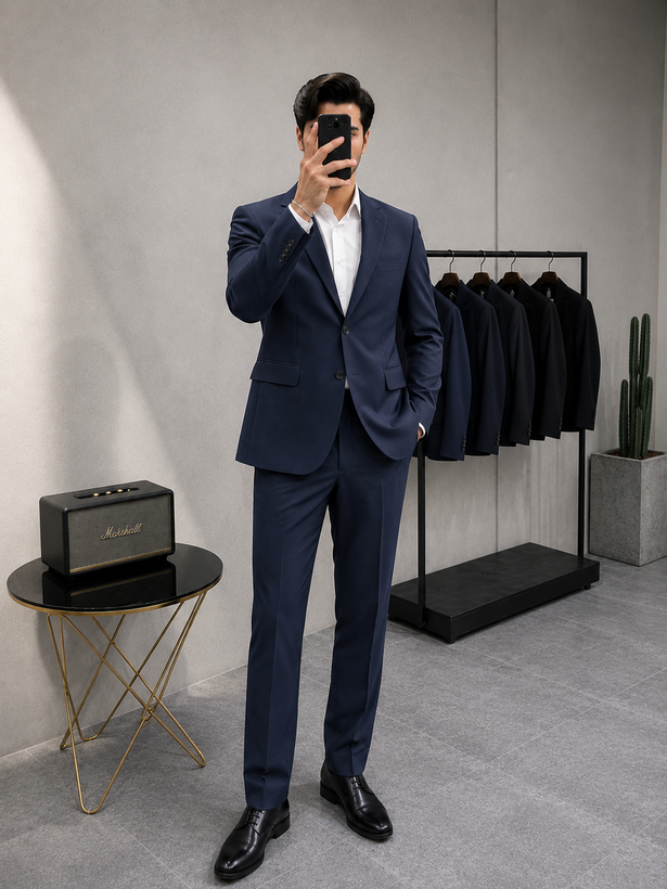 کت و شلوار مردانه سرمهای مرینوس دراپ ۶ مدل Modern Fit دو دکمه دو چاک با پارچه پشمی اعلا