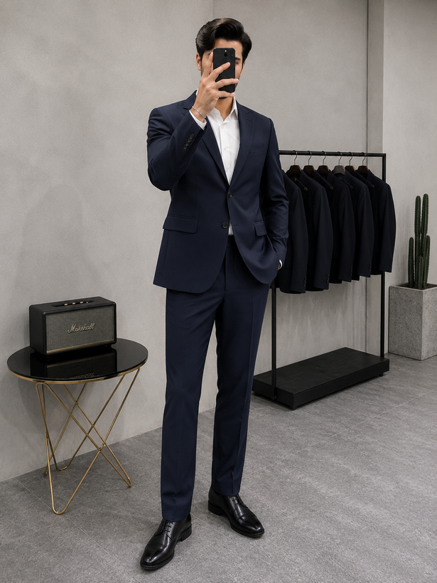 کت و شلوار مردانه مشکی مرینوس دراپ ۶ مدل Modern Fit دو دکمه دو چاک با پارچه پشمی اعلا