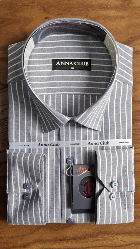 پیراهن مردانه Anna Club طوسی راهراه | قواره کلاسیک جعبهای با بافت جودون ریز