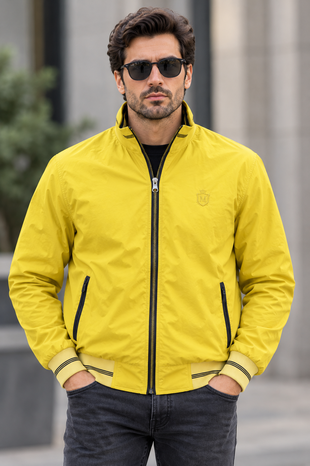 کاپشن پاییزی دو رویه مردانه Massimo Dutti مشکی و زرد